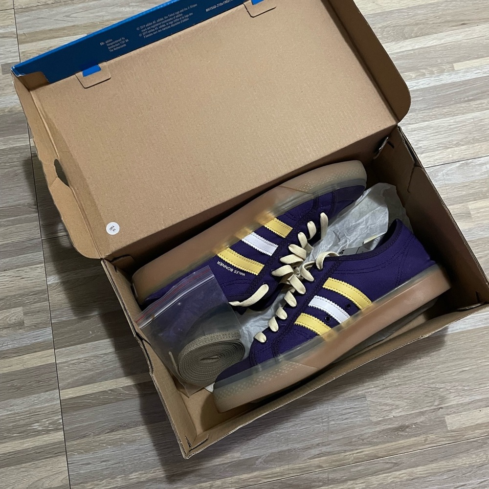adidas rare Wales Bonner Nizza Purple Yellow Striped Gum Sole Canvas Sneakers - Picture 2 of 10
